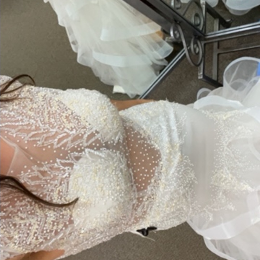 Wedding dress by Jovani and veil